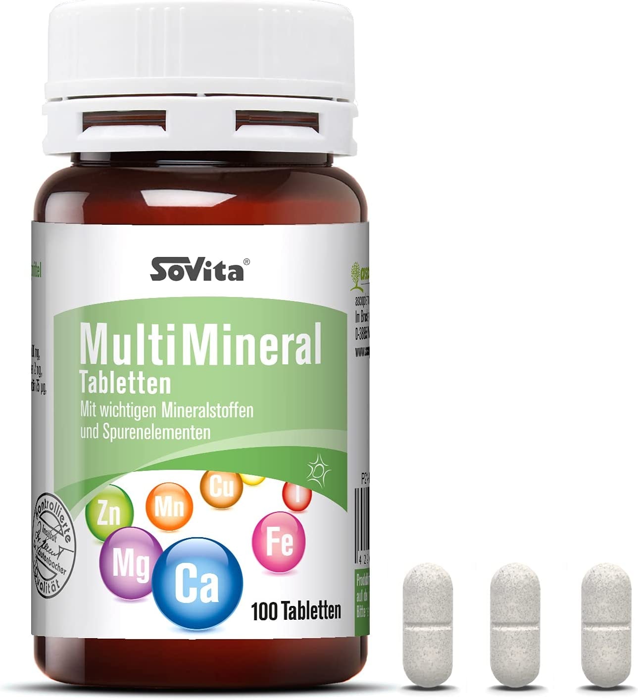 Produktbild von SoVita MultiMineral Tabletten, mit wichtigen Mineralstoffen und Spurenelementen, Nahrungsergänzungsmittel, 100 Tabletten