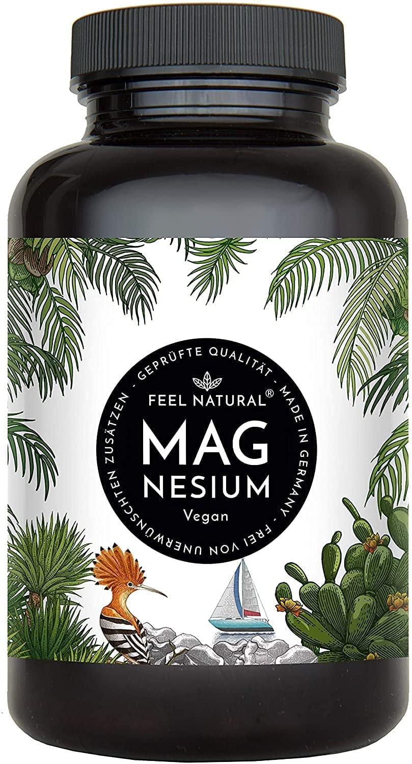 Produktbild von Bewertung Feel Natural Magnesium Kapseln 365 Stück mit 664mg Magnesiumoxid je Kapsel, davon 400mg ELEMENTARES (reines) Magnesium - höherer Gehalt als Magnesiumcitrat. Laborgeprüft, hochdosiert. Vegan, in Deutschland produziert
