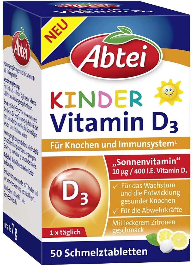 Produktbild von Abtei Kinder Vitamin D3 - für Knochen und Immunsystem (50 Schmelztabletten)