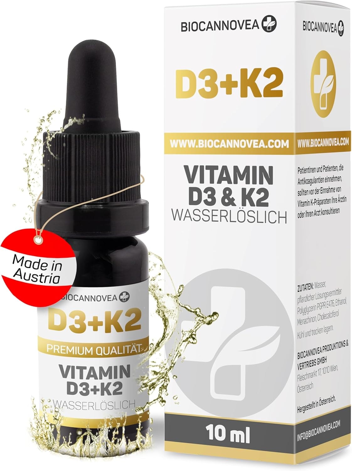 Produktbild von Bewertung BIOCANNOVEA Vitamin D3 + K2 Tropfen 10ml - hochdosiert, Wasserlöslich & Mizelliert | stärkt das Immunsystem und die Knochengesundheit, Vitamine mit höchster Bioverfügbarkeit, ohne Zusätze