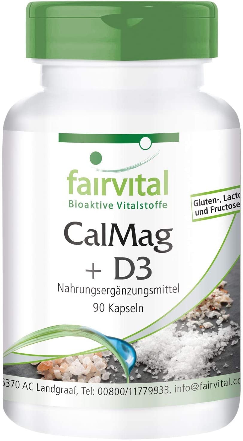 Produktbild von fairvital - Calcium Magnesium Citrat plus Vitamin D3 - HOCHDOSIERT - Cal-Mag + Vitamin D3 Cholecalciferol - 90 Kapseln