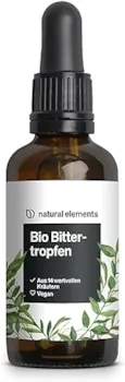 Produktbild von Bewertung natural elements Bio Bittertropfen nach Hildegard von Bingen 50ml hochdosierte Bitterstoffe Tropfen aus 14 erlesenen Kräutern vegan ohne unnötige Zusätze in Deutschland produziert & laborgeprüft