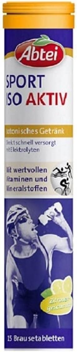 Produktbild von Bewertung Abtei Sport Iso Aktiv Nahrungsergänzung für schnelle Versorgung mit Elektrolyten isotonisches Getränk mit Zitronengeschmack - 1 x 15 Brausetabletten