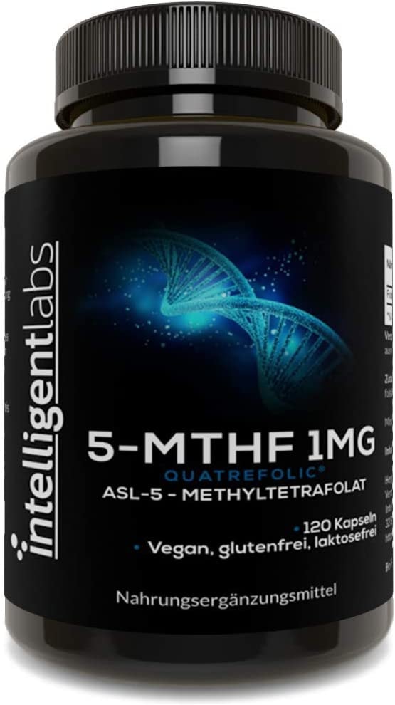 Produktbild von Bewertung ‎Intelligent Labs 1MG L-5 MTHF von Intelligent Labs, 120 Kapseln für 4 Monate, L-5 Methyltetrahydrofolat aktiverte Folsäure Nahrungsergänzung als Quadrerfolsic