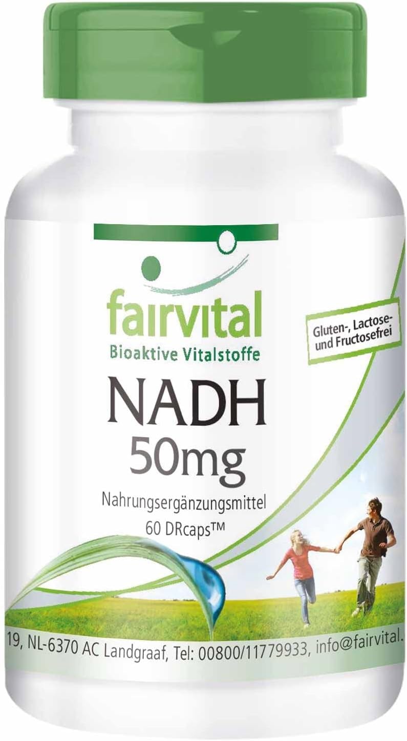 Produktbild von Bewertung fairvital NADH 50mg HOCHDOSIERT 60 Kapseln VEGAN Coenzym 1 für 2 Monate zeitverzögert in DRCaps™