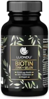 Produktbild von Luondu Biotin hochdosiert 10.000 mcg pro Tablette (365 vegane Tabletten für 1 Jahr) Angereichert mit Selen und Zink für Haarwachstum, Haut und Nägel I Ohne Zusätze, Herstellung in Deutschland