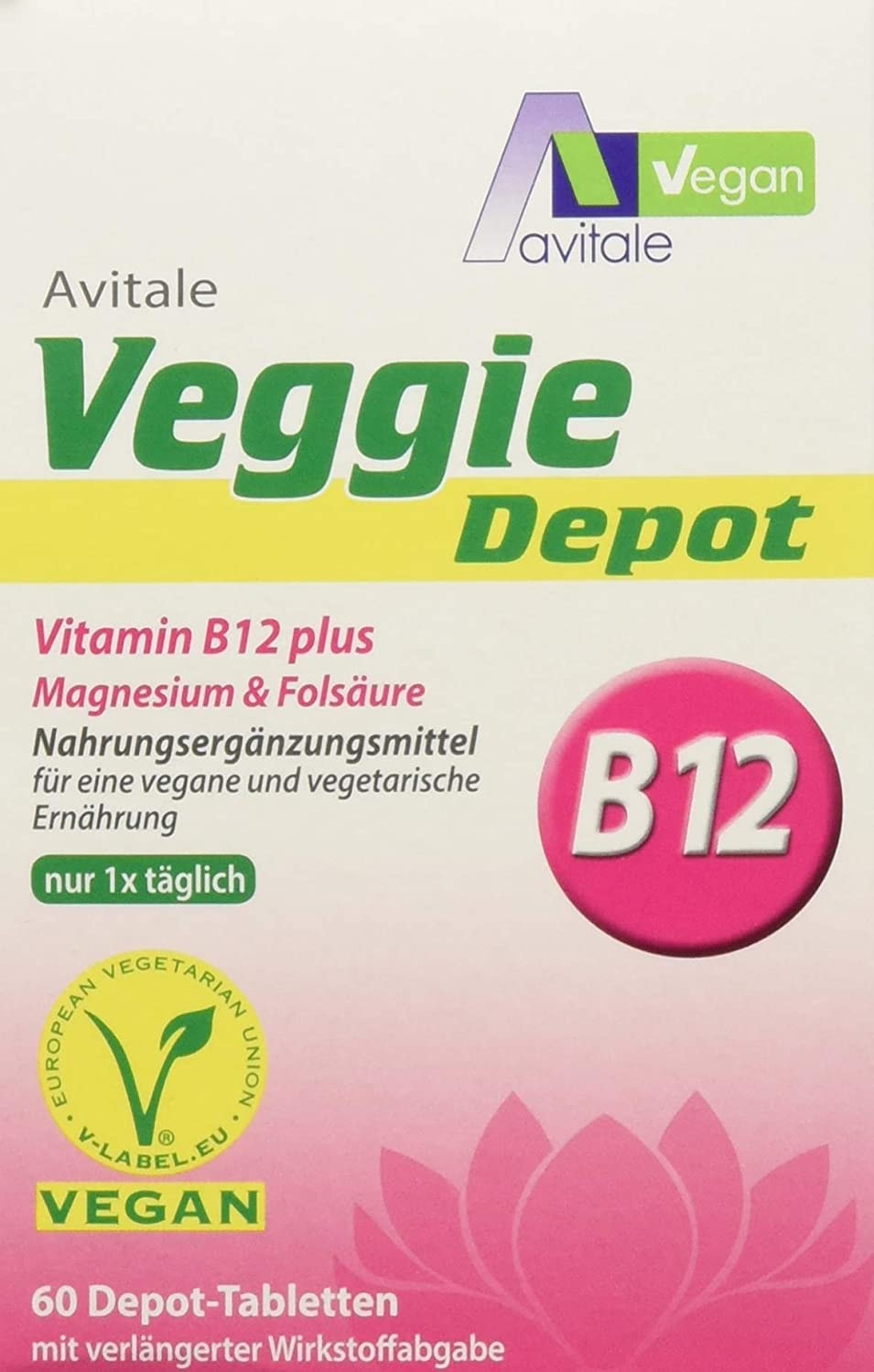 Produktbild von Avitale - Veggie Depot Vitamin B12, Magnesium Plus Folsäure Tabletten, 1er Pack (1 x 60 Stück)