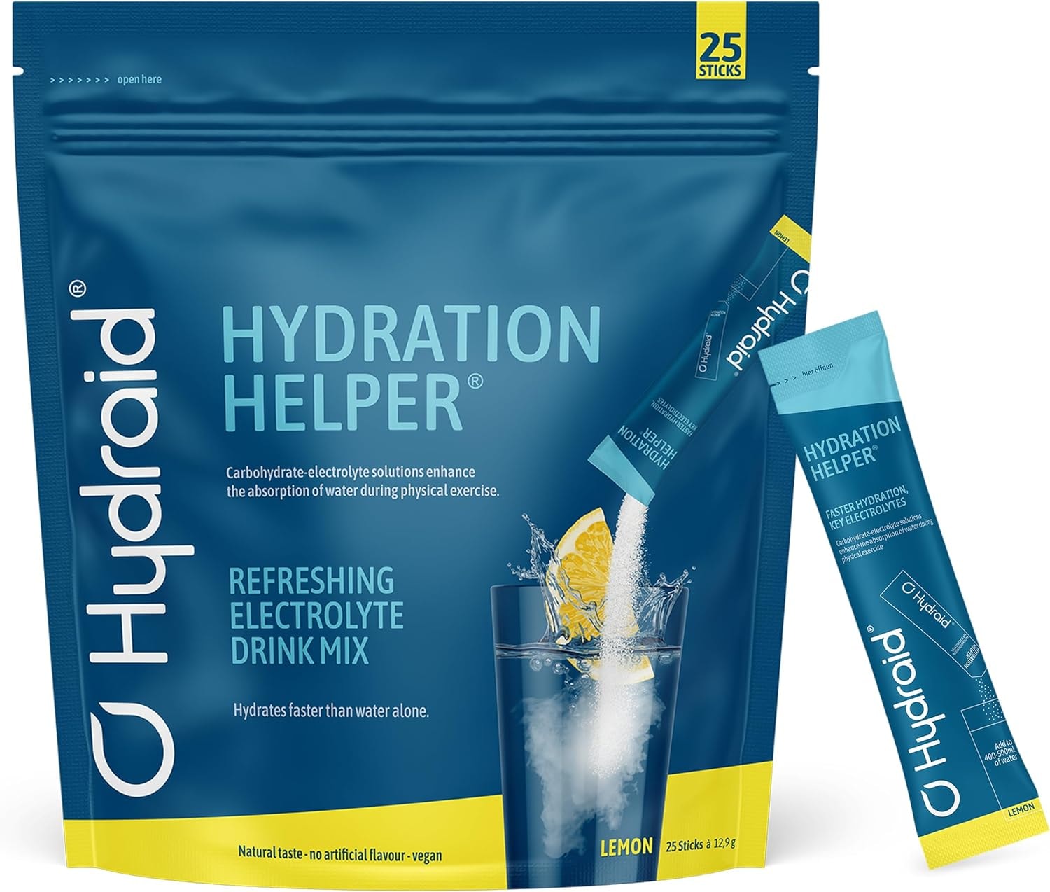 Produktbild von Bewertung Hydraid Hydration Helper® LEMON Elektrolyt Pulver mit 1118mg Elektrolyten zur besseren Wasseraufnahme für Sport & schnelle Erholung 25 Sticks mit Zitrone Geschmack