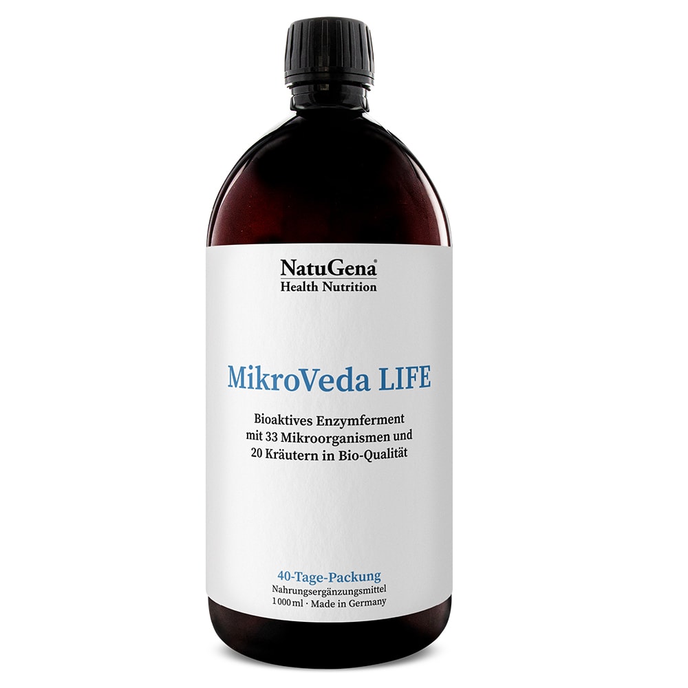 Produktbild von Bewertung NatuGena MikroVeda LIFE bioaktives Enzymferment 33 fermentierte Mikroorganismen Darmbakterien und 20 Kräutern Bio-Qualität für Darmflora mit Vitalpilz Reishi und Bakterien