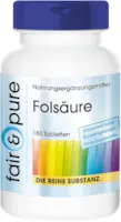 Produktbild von Fair & Pure - Folsäure Tabletten 800mcg - hochdosiert - vegan - ohne Magnesiumstearat - 180 Tabletten - Großpackung für 6 Monate