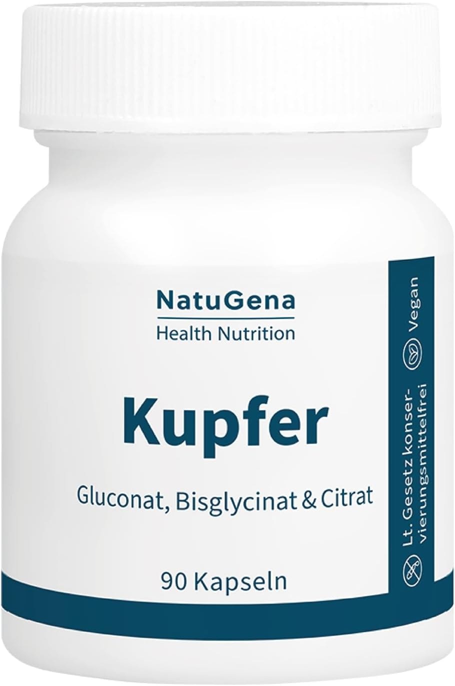 Produktbild von Bewertung NatuGena Kupfer Kupferkomplex aus den drei Kupferformen Gluconat Bisglycinat und Citrat 90 Kapseln HPMC 3 Monats-Packung