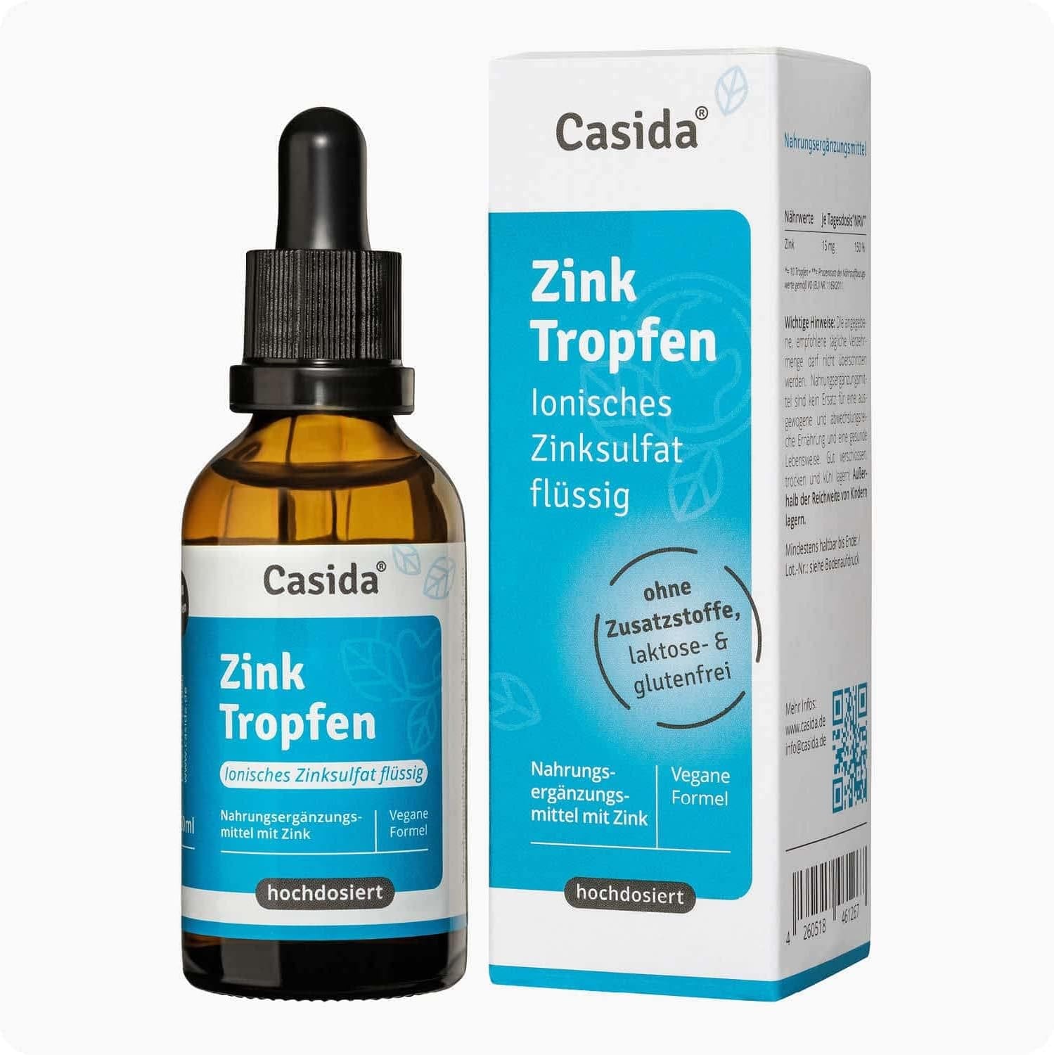 Produktbild von Bewertung Casida Zink Tropfen aus der Apotheke 50ml laborgeprüft Zink-Sulfat flüssig Ionisches Zink ohne Alkohol Vegan