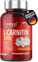 Produktbild von Bewertung Redfood L-Carnitin hochdosiert 250 Kapseln á 750mg L Carnitintartrat 100% Vegan ohne Zusatzstoffe Made in Germany