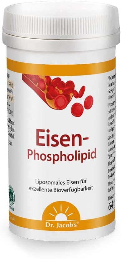 Produktbild von Bewertung Dr. Jacobs Eisen Phospholipid Dose 64 g für Blutbildung Konzentration und weniger Müdigkeit mit Vitamin C Eisen Vitamin B12 Liposomal Kein Eisengeschmack Auch für Kleinkinder 100 Portionen PZN 16235188