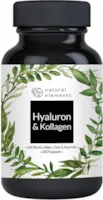 natural elements Hyaluronsäure Kollagen Komplex - Angereichert mit Biotin, Selen, Zink, Vitamin C aus Acerola & Bambusextrakt -180 Kapseln - Laborgeprüft