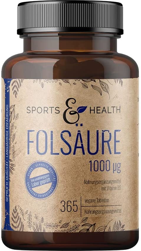 CDF Sports & Health Solutions Folsäure Hochdosiert 365 Tabletten Folsäure 1.000µg pro Tablette Mit Vitamin B9 - Folate - vegan - Ohne Jod - Folic acid - - Folsaeure - 500µg Vitamin B9 - Metafolin - Akazienfaser - Methylfolate
