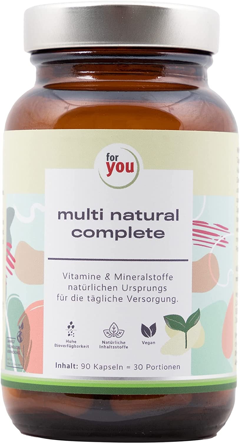 Produktbild von for you - multi natural complete aus natürlichen Pflanzenextrakten | 100% natürliches, hochdosiertes Premium Multivitamin Präparat | 90 Kapseln | breites Spektrum an Vitaminen und Mineralstoffen