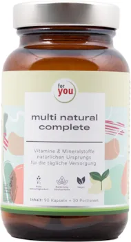 Produktbild von for you - multi natural complete aus natürlichen Pflanzenextrakten | 100% natürliches, hochdosiertes Premium Multivitamin Präparat | 90 Kapseln | breites Spektrum an Vitaminen und Mineralstoffen