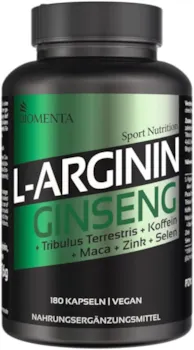 Produktbild von Bewertung BIOMENTA Arginin Ginseng 180 L-Arginin Ginseng Kapseln hochdosiert Wirkstoffkomplex mit Arginine Ginseng Maca Tribulus Terrestris Koffein Zink Selen vegan Premiumqualität
