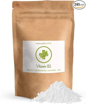 Produktbild von vitalundfitmit100 Vitamin B5 Pulver 100 g reine Pantothensäure aus Calcium-D-Pantothenat vegan gentechnikfrei, gluten,- laktosefrei OHNE Zusätze