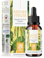 Produktbild von NATURTREU Vitamin D3 K2 Tropfen hochdosiert & vegan 100% pflanzlich ohne tierisches Lanolin 1000 IE Vitamin D + Vitamin K2  Sonnenfreund