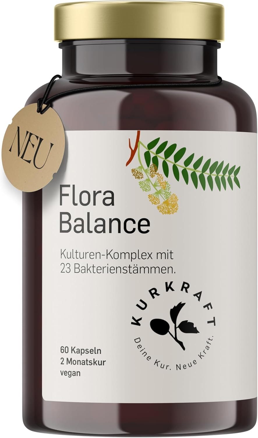 Produktbild von Bewertung KURKRAFT Flora Balance Kulturen Komplex 23 Bakterienstämme vegan magensaftresistent mit Lactobacillus Bifidobakterien 60 Kapseln
