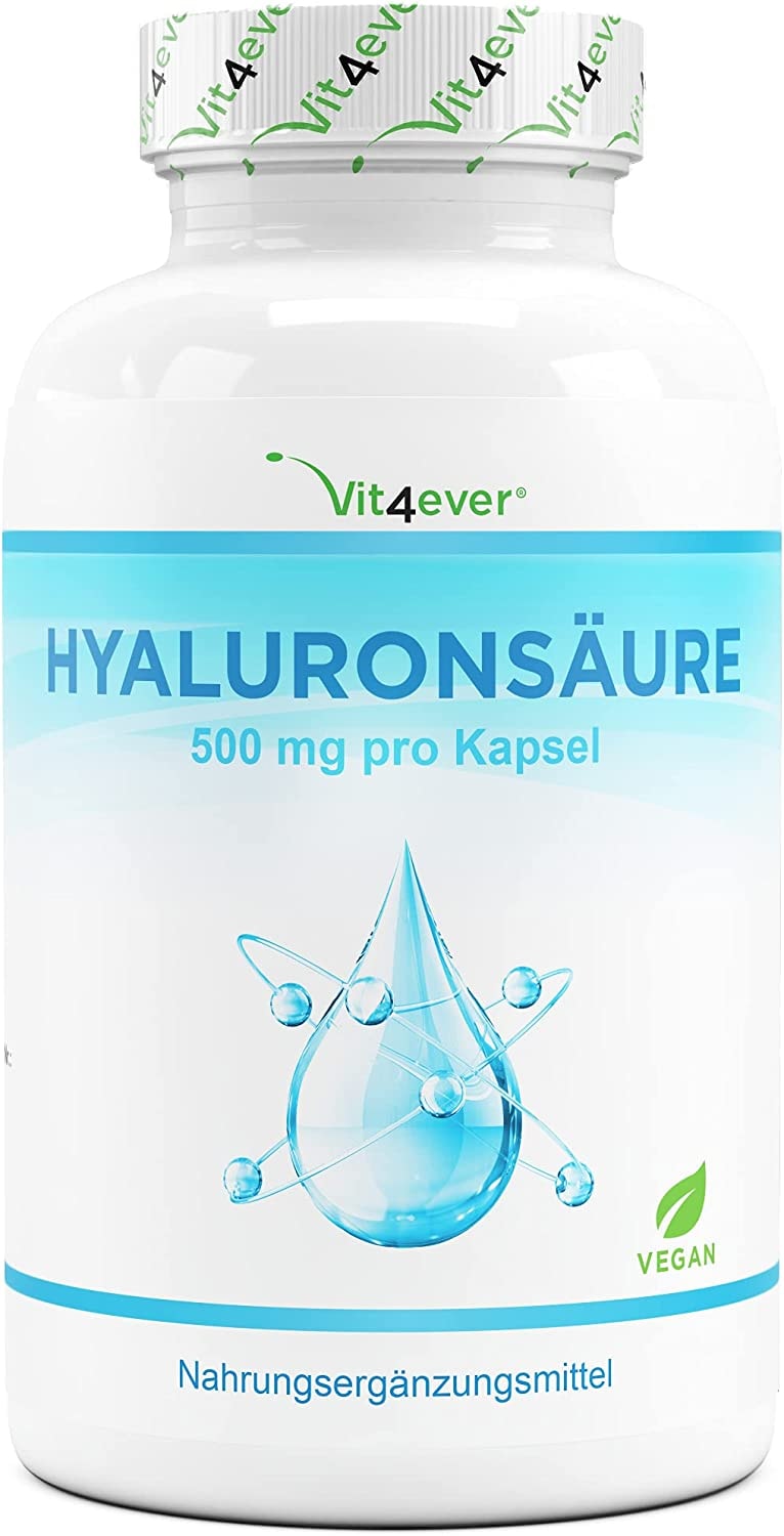 Produktbild von Vit4ever - Hyaluronsäure - 120 Kapseln hochdosiert mit 500 mg - 500-700 kDa - Pflanzlich aus Fermentation - Laborgeprüft - Vegan