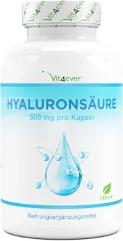 Produktbild von Vit4ever - Hyaluronsäure - 120 Kapseln hochdosiert mit 500 mg - 500-700 kDa - Pflanzlich aus Fermentation - Laborgeprüft - Vegan