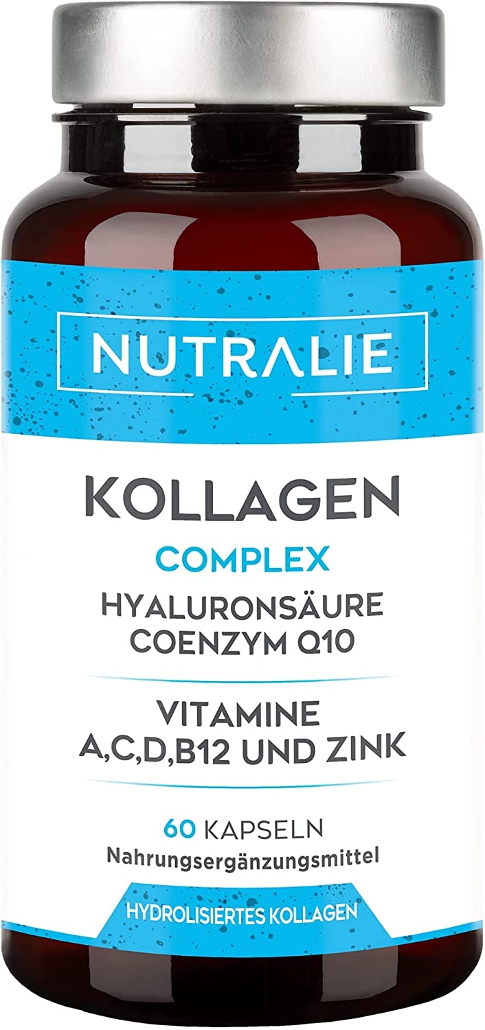 Produktbild von NUTRALIE - Kollagen Kapseln Hochdosiert - TESTSIEGER Collagen Hyaluron - Kollagen für Haut & Gelenke mit Q10, Zink, Vitamine A,C,D und B12 - Hyaluronsäure Collagen Komplex - Laborgeprüft - 60 Kapseln Nutralie