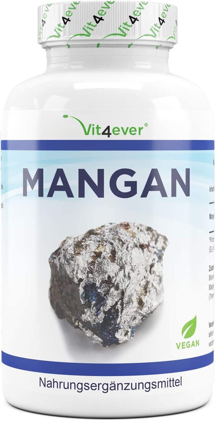 Produktbild von Vit4ever - Mangan 10 mg - 365 Tabletten für 1 Jahr - Laborgeprüft (Wirkstoffgehalt & Reinheit) - Hohe Bioverfügbarkeit durch Mangan Bisglycinat - Vegan