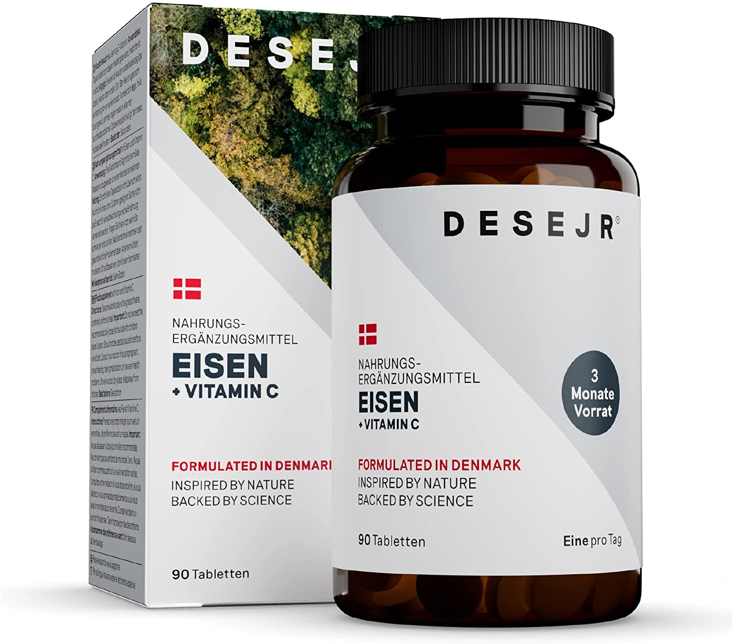 Produktbild von DESEJR Eisen + Vitamin C Tabletten (3 Monatsvorrat), Eisen Bisglycinat, Vitamin C aus Acerola-Extrakt, unterstützt das Immunsystem, gibt Energie & reduziert Müdigkeit, sanfte & schnelle Absoprtion