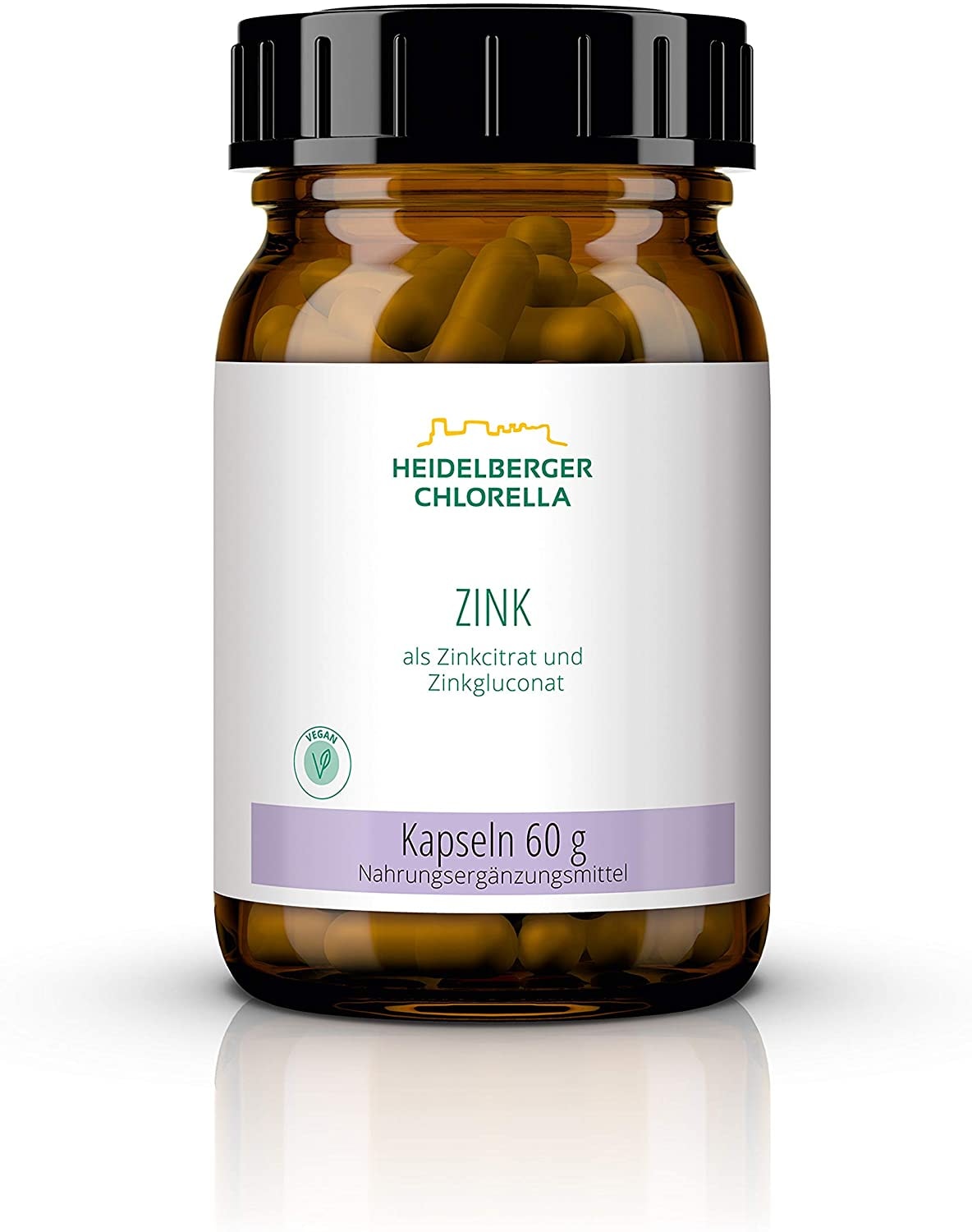 Produktbild von Bewertung Heidelberger Chlorella B-Life® Zink Kapseln vegan mit Zinkgluconat und Zinkcitrat, hochdosiert, gute Bioverfügbarkeit, hergestellt in Deutschland, 60 g, 120 Kapseln