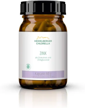 Produktbild von Bewertung Heidelberger Chlorella B-Life® Zink Kapseln vegan mit Zinkgluconat und Zinkcitrat, hochdosiert, gute Bioverfügbarkeit, hergestellt in Deutschland, 60 g, 120 Kapseln
