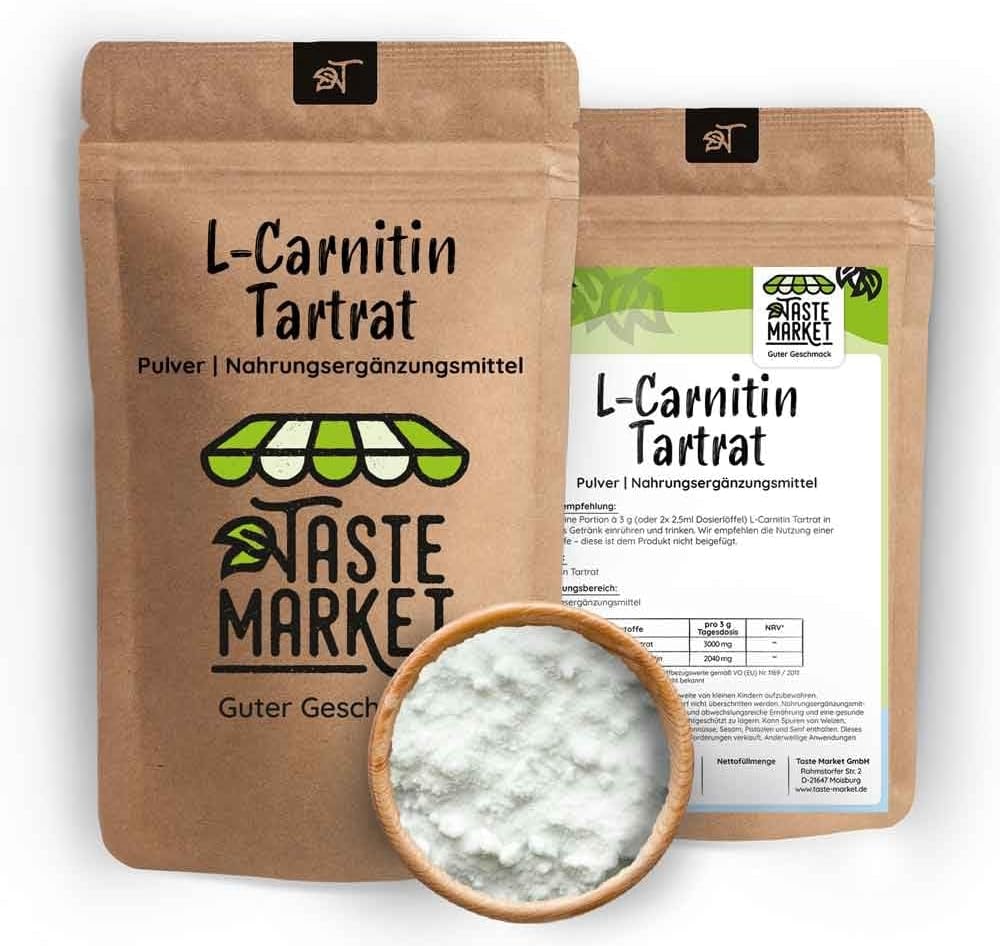 Produktbild von Bewertung TASTE MARKET 1 kg L-Carnitin Pulver ohne Zusätze 100% L-Carnitin Tartrat Carnitinpulver Aminosäure