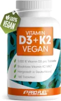 Produktbild von Bewertung Vitamin D3 K2 VEGAN 180 Tabletten mit 5000 IE D3 + 200 mcg K2 (MK7) Vitamin D3 hochdosiert und vegan + Vitamin K2 in bioaktiver MK7-Form laborgeprüft mit Zertifikat Vorratspack: 180 Tabletten