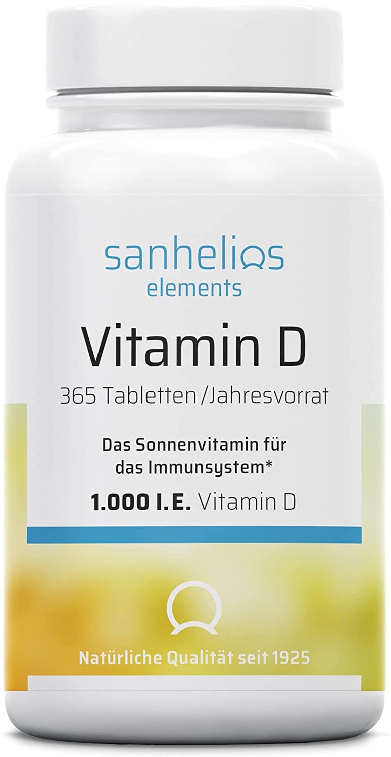 Sanhelios Sonnenvitamin D - 1000 I.E. Vitamin D3 - Unterstützt Knochen, Zähne, Muskeln und Immunsystem* - 365 Microtabletten Jahresvorrat - Nur Premium Zutaten - Hergestellt & geprüft in Deutschland