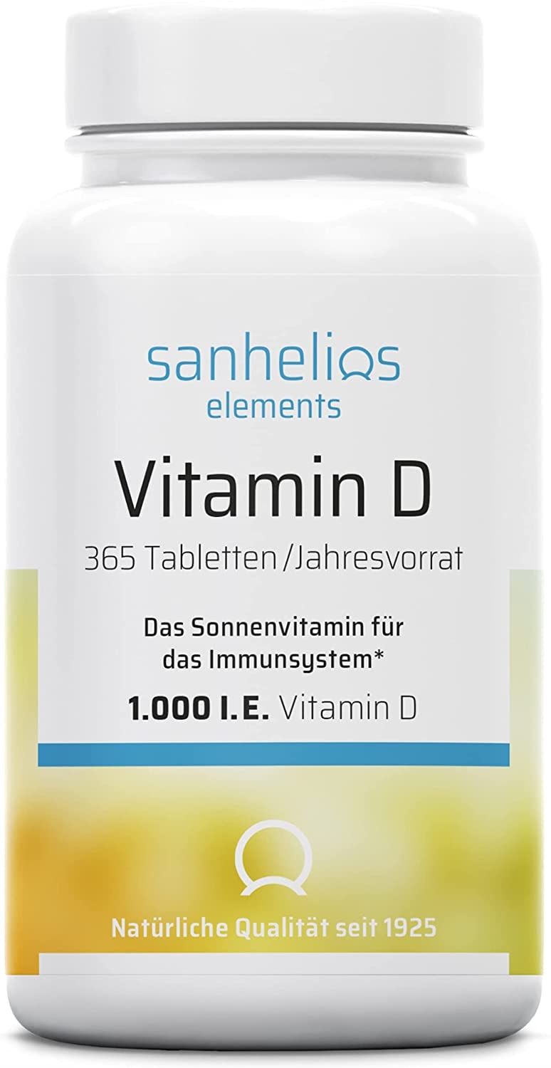Produktbild von sanhelios Sonnenvitamin D 1000 I.E. Vitamin D3 Unterstützt Knochen, Zähne, Muskeln und Immunsystem 365 Microtabletten Jahresvorrat Nur Premium Zutaten Hergestellt & geprüft in Deutschland