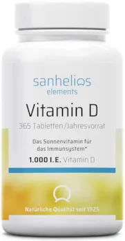 Produktbild von sanhelios Sonnenvitamin D 1000 I.E. Vitamin D3 Unterstützt Knochen, Zähne, Muskeln und Immunsystem 365 Microtabletten Jahresvorrat Nur Premium Zutaten Hergestellt & geprüft in Deutschland