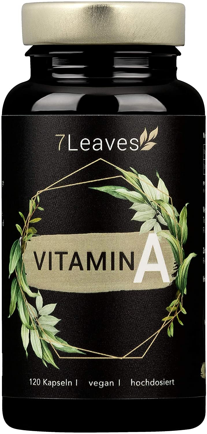 7Leaves Vitamin A VEGAN & hochdosiert - 10000 iE / 3000 µg Retinol (Retinylacetat) - 120 vegane Kapseln stärken das IMMUNSYSTEM - 7Leaves - made in Germany
