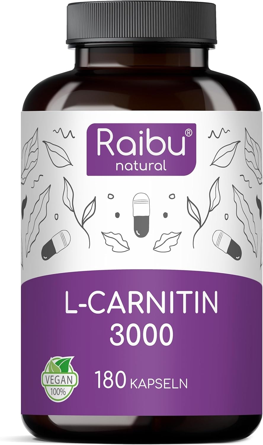 Produktbild von Bewertung Raibu L-Carnitin 3000 180 Kapseln hochdosiert 3000 mg L Carnitin pro Tag Vegan Premium Qualität Vegan Laborgeprüft Reines L-Carnitin Tartrat