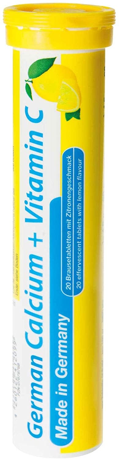 Produktbild von T&D Pharma - Calcium + Vitamin C Brausetabletten 2x20 Stk. Zitronengeschmack - 300 mg Kalzium, 75 mg Vitamin C -T&D Pharma German Calcium + Vitamin C – Made in Germany