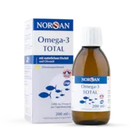 Produktbild von Bewertung NORSAN Premium Omega 3 Fischöl 200ml Total hochdosiert 1.040 mg EPA und 600 mg DHA Vitamin D3 und kaltgepresstem Olivenöl 2.000mg Omega 3 pro Portion Omega 3 Öl