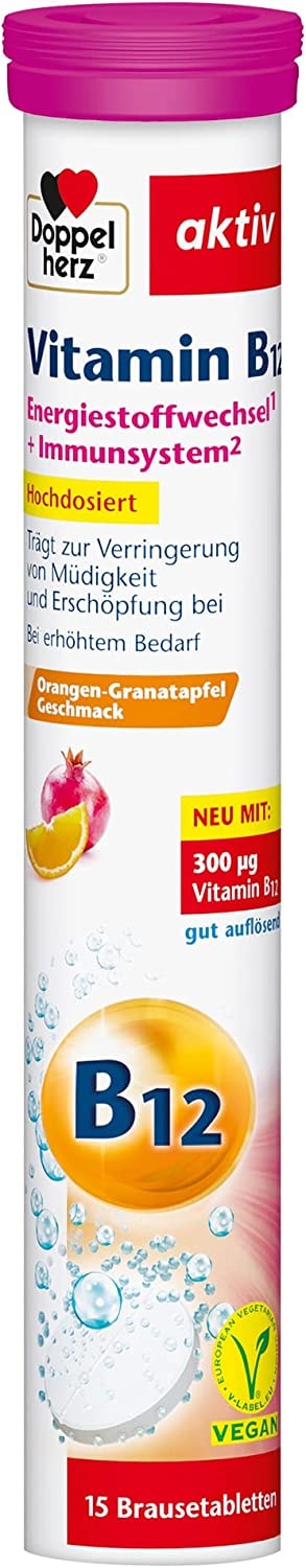 Doppelherz - Vitamin B12 Brausetabletten – Vitamin B12 als Beitrag für den normalen Energiestoffwechsel – 15 Brausetabletten