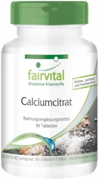 Produktbild von fairvital - Calciumcitrat Tabletten - 300mg Calcium - HOCHDOSIERT - VEGAN - 90 Tabletten - Reinsubstanz ohne Zusatzstoffe