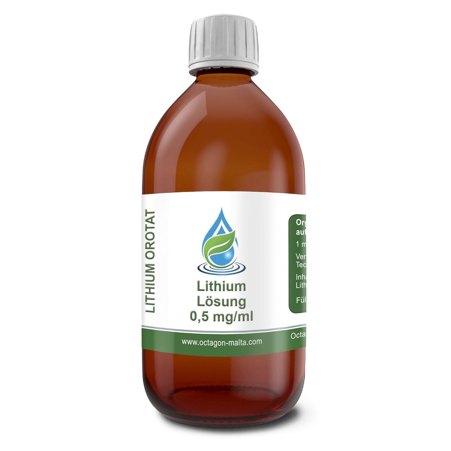Produktbild von Bewertung Octagon Industries Limited Lithium Orotat Lösung 0,5 mg Lithium pro 1 ml Lithiumorotat hochrein 99% 200 ml Labor-Braunglasflasche mit HDPE-Pipette für Laborzwecke