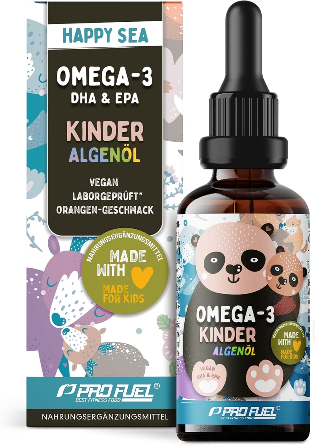 Produktbild von Bewertung ProFuel Omega-3 Vegan für KINDER (50 ml) - DHA & EPA - Omega-3-Algenöl mit 250 mg DHA und 130 mg EPA pro Tag - leckerer Orangen-Geschmack laborgeprüft mit Zertifikat Vorrat für 62 Tage 100% vegan