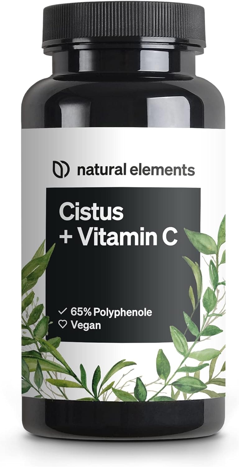 Produktbild von Bewertung natural elements Cistus incanus mit Vitamin C 90 Kapseln 250mg Polyphenole pro Kapsel (65%) vegan hochdosiert hoch bioverfügbar ohne unnötige Zusätze in Deutschland produziert & laborgeprüft