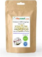 Produktbild von vitascout - Folsäure 360 Tabletten je 1000mcg - Folic Acid - Vitamin B9 = 500% des Tagesbedarfs je Tabl. vegan - OHNE MAGNESIUMSTEARAT - MADE IN GERMANY