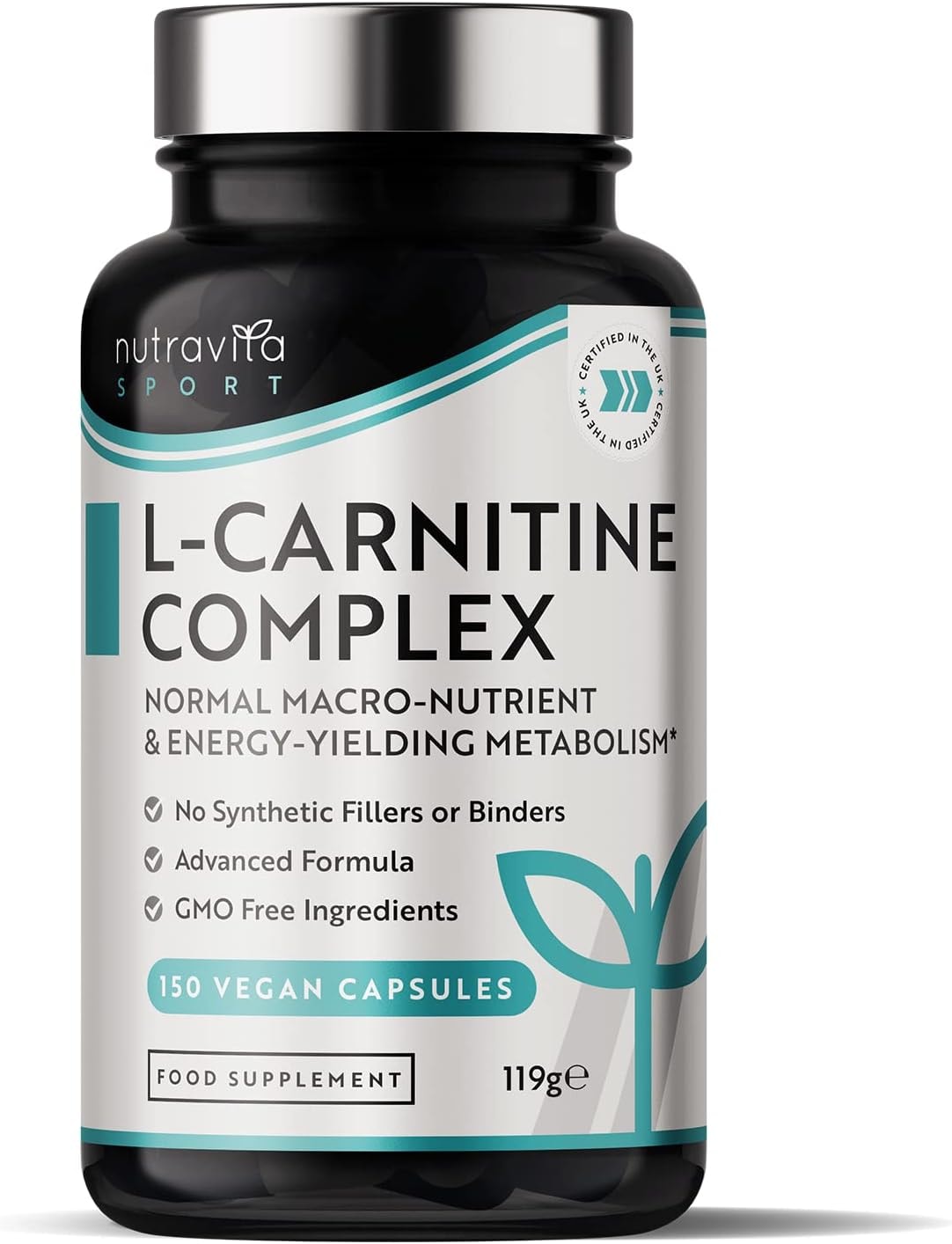 Produktbild von Bewertung nutravita L-Carnitin-Komplex Hochwirksame Kapseln mit zusätzlichem Riboflavin Biotin Chrom Vitamin D B3 B6 Makronährstoff Energielieferant für den Stoffwechsel 150 vegane Kapseln Nutravita