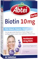 Produktbild von Abtei Biotin10mg - hochdosiertes Arzneimittel für gesunde Haut, schöne Haare und feste Nägel - vegetarisch, glutenfrei, gelatinefrei - 1 x 30 Tabletten